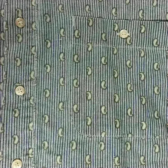 VINTAGE BUGLE BOY 80s Long Sleeve Button Up Blue Green Paisley Pattern Men XL - Picture 2 of 8